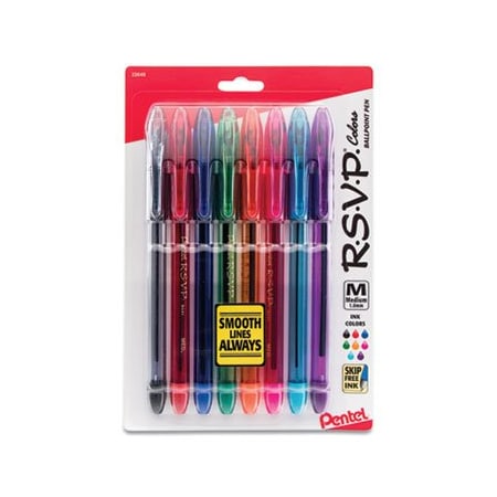 Pentel Pentel, R.S.V.P. STICK BALLPOINT PEN, MEDIUM 1MM, ASSORTED INK/BARREL, 8PK BK91CRBP8M